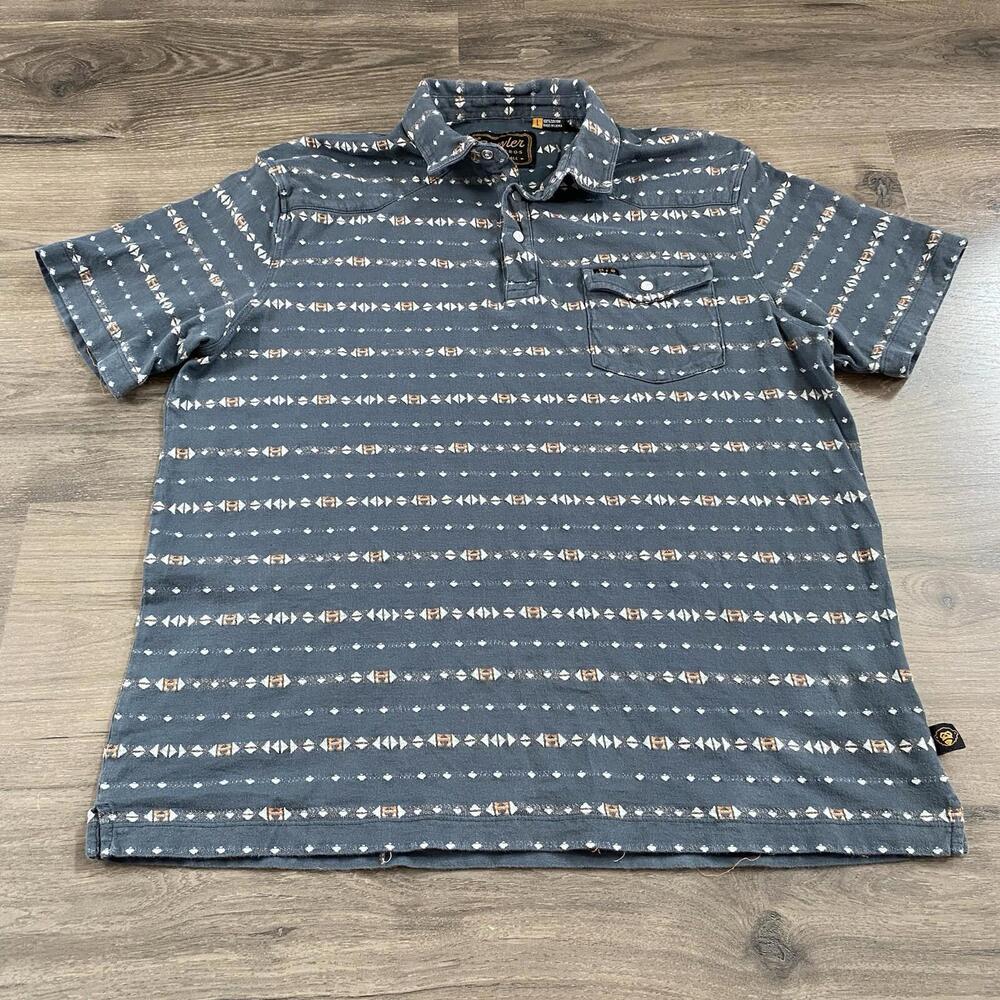 Howler Brothers Ranchero Polo Shirt Mens Medium Pearl Snap All over Print Blue
